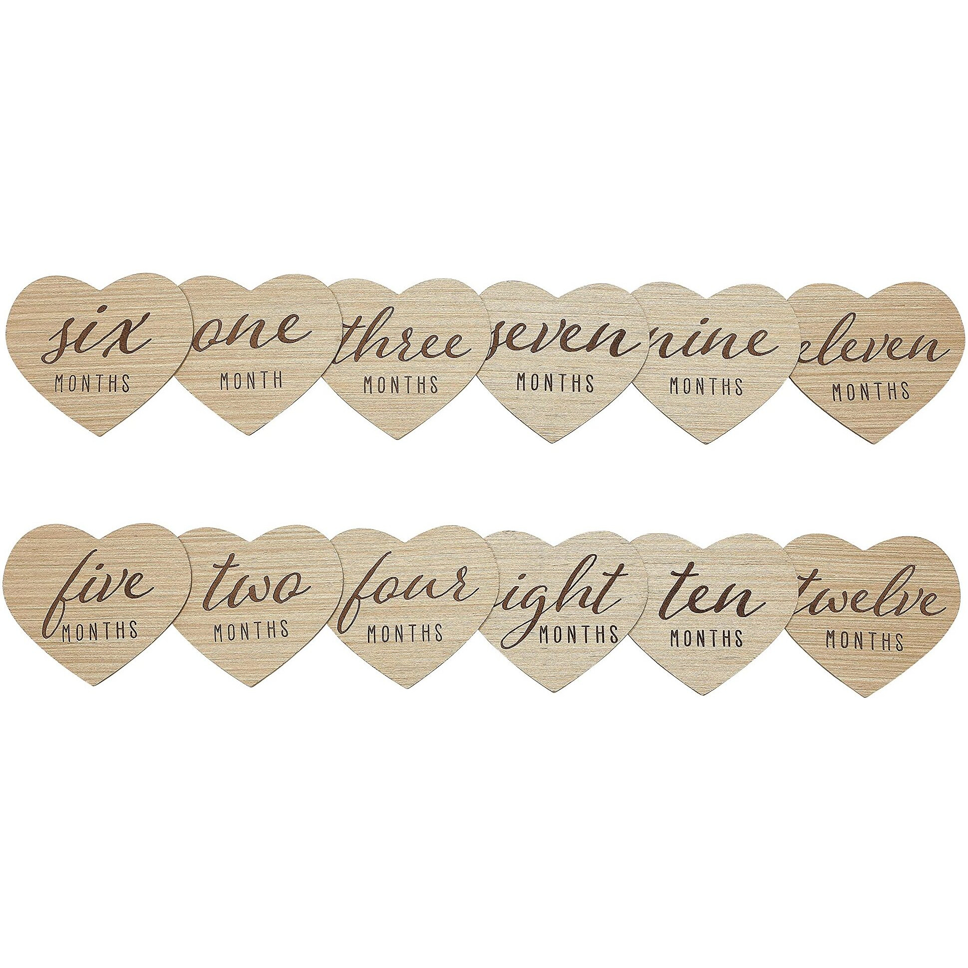 Kate & Milo Heart Shaped Wooden Monthly Milestone Photo Cards, Baby Announcement Cards, Double Sided Photo Prop Milestone Discs, Pregnancy Journey Milestone Markers, Light Wood