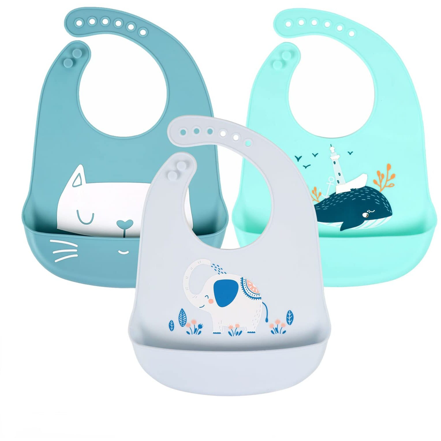 Yingjee Baby Bibs Silicone Feeding Bibs, Weaning Waterproof Bibs With Food Crumb Catcher Pocket Baby Bibs Easily To Clean, Comfortable And Foldable