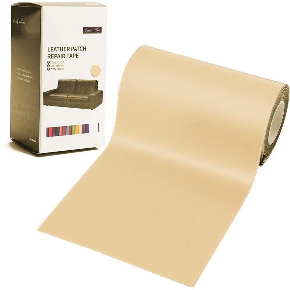 Leather Repair Patch Kit Beige, 4 X 60 Inch Leather Repair Tape Self-Adhesive Patch For Couch,Furniture, Sofa, Car Seat, Handbag, Drivers Seat,Computer Chair Vinyl Repair Kit