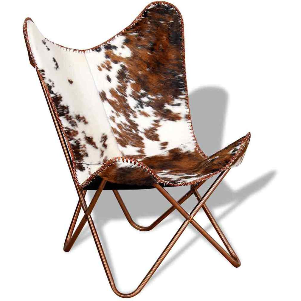 Vidaxl Butterfly Chair Brown And White Real Cowhide Leather