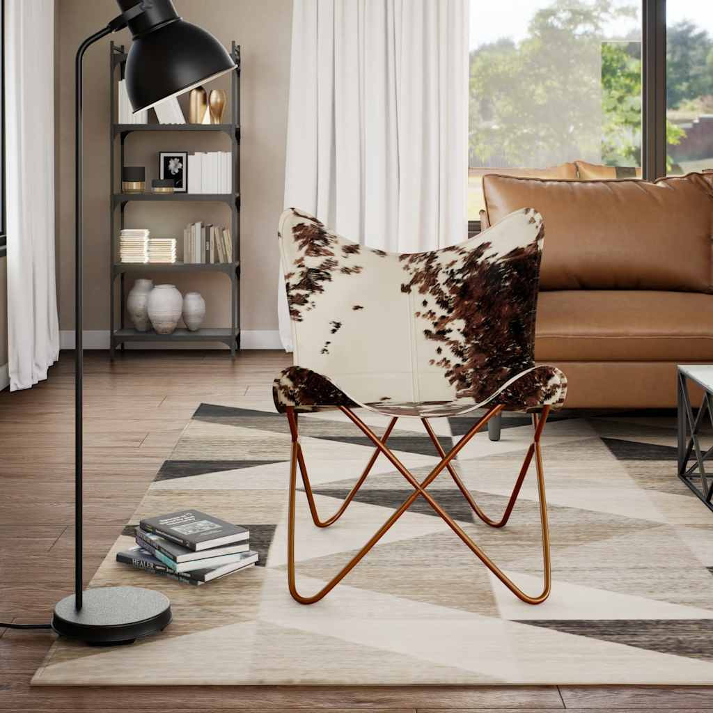 Vidaxl Butterfly Chair Brown And White Real Cowhide Leather