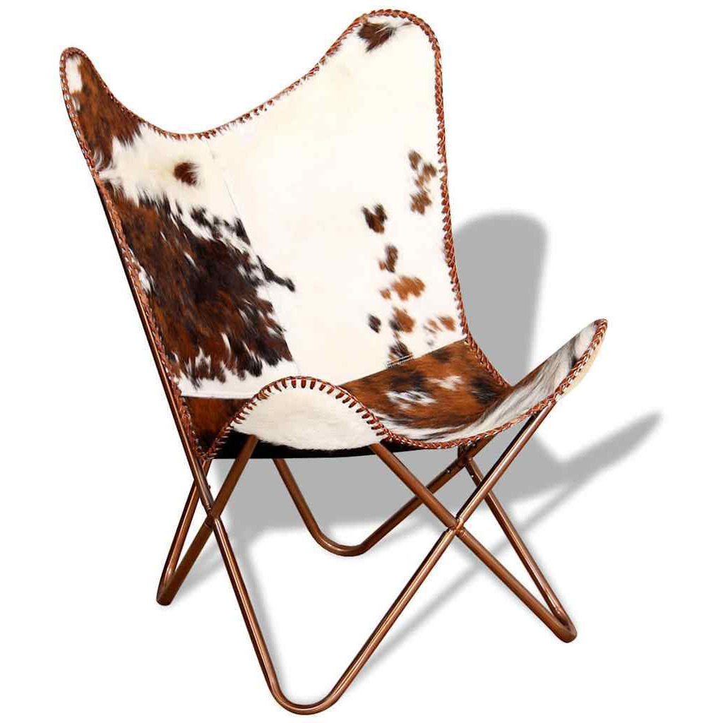 Vidaxl Butterfly Chair Brown And White Real Cowhide Leather