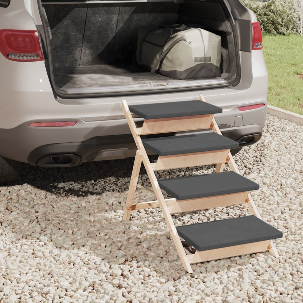 Vidaxl Dog Stair Gray 41.3"&quotX18.5"" Solid Wood Fir