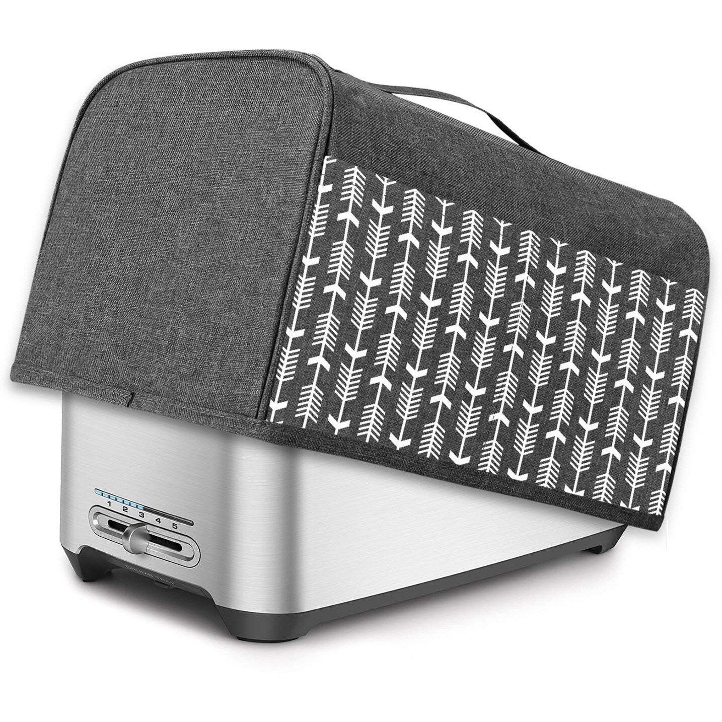 Yarwo 4 Slice Toaster Cover With Pockets And Top Handle, Nylon Toaster Cover Fits For Most 4 Slice Long Slot Toasters, Gray With Arrow