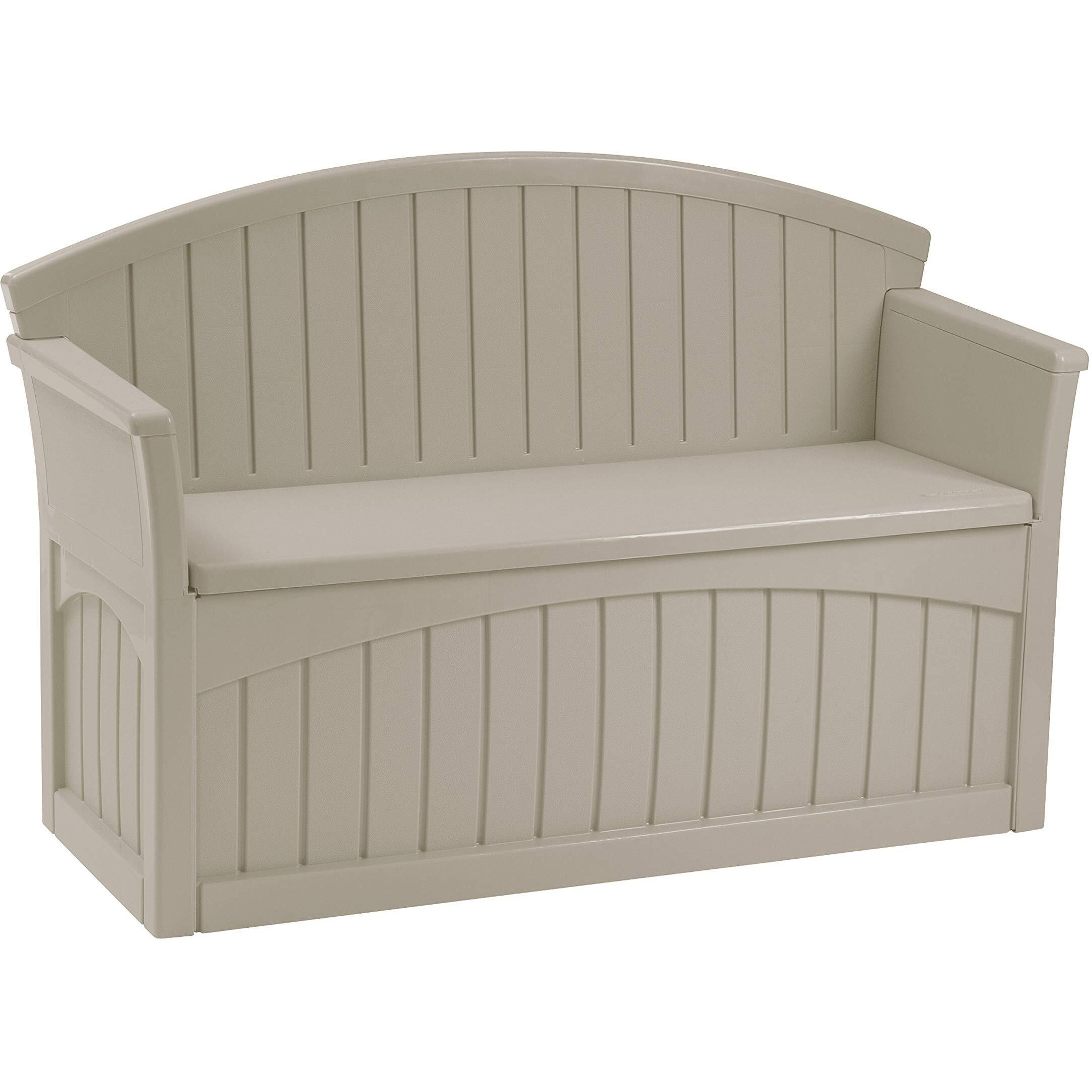 Suncast 50 Gallon Patio Bench With Storage - Decorative Resin Outdoor Patio Bench For Deck, Patio, Garden, Backyard - Ideal For Storing Toys, Cushions, Tools - Taupe ()