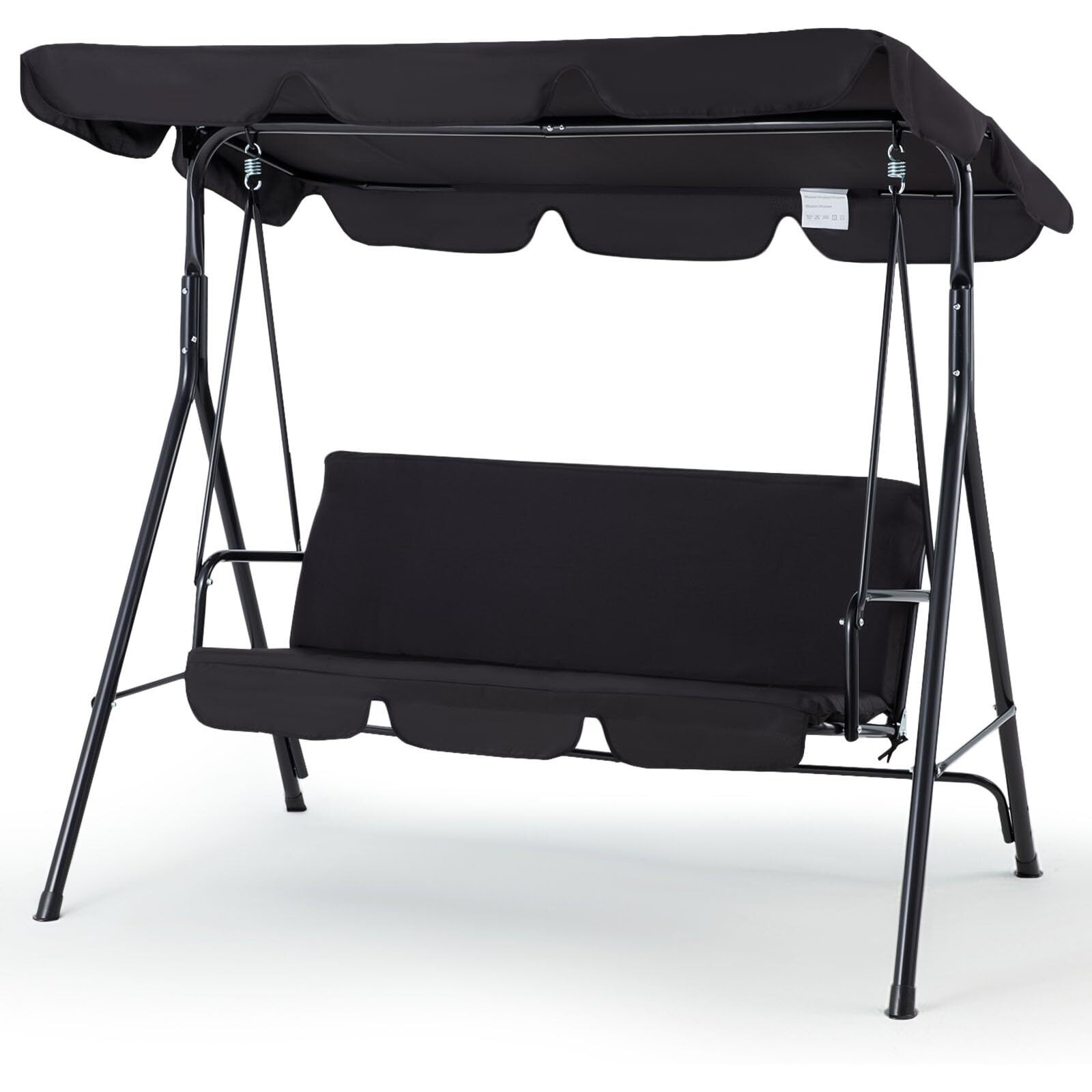 Esright Patio Swings Outdoor, 3-Seat Glider Patio Swings With Removable Cushion And Adjustable Canopy, Porch Bench For Garden, Poolside&Backyard, Black