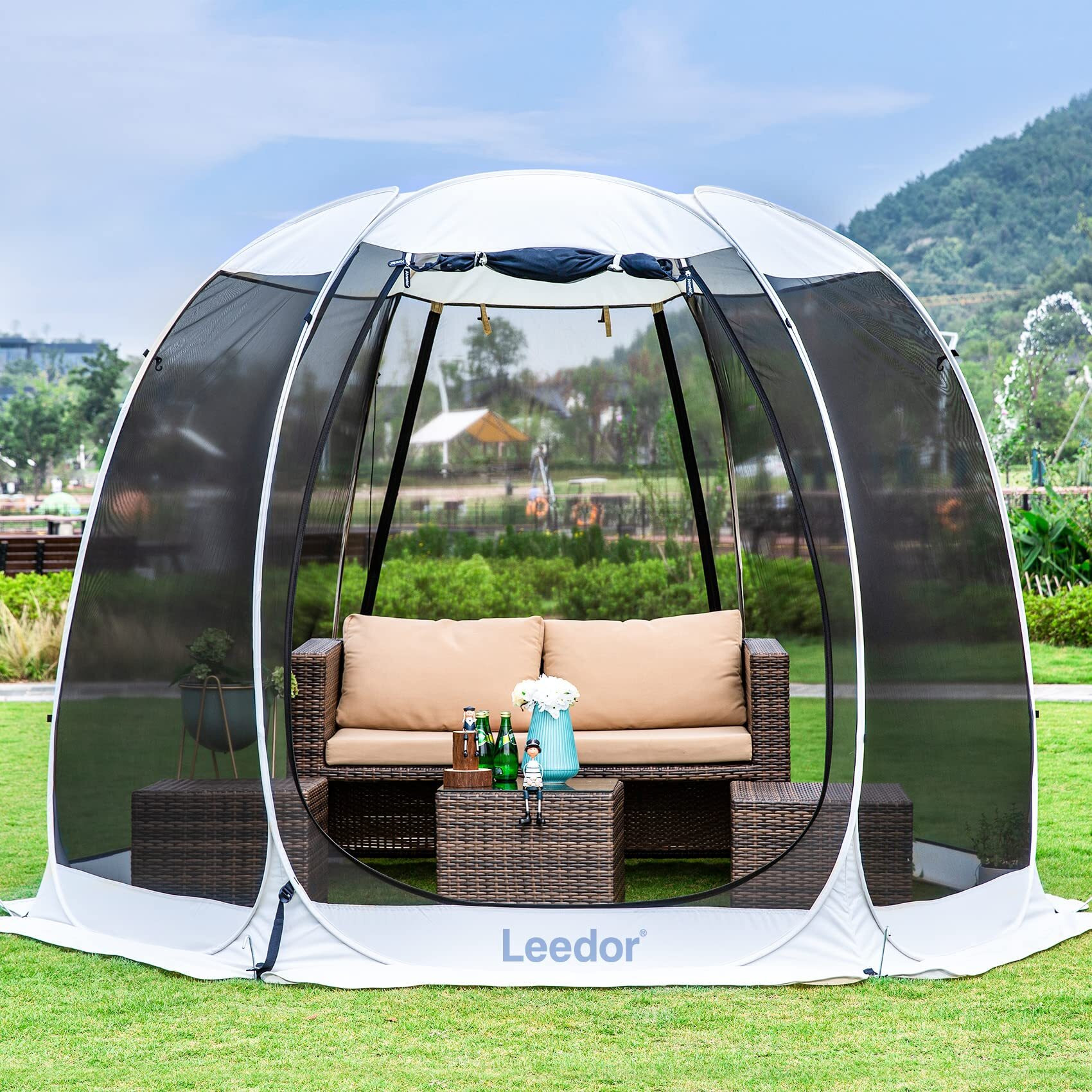 Leedor Gazebos For Patios Screen House Room 4-6 Person Canopy Pergolas Mosquito Net Camping Tent Dining Pop Up Sun Shade Shelter Mesh Walls Not Waterproof Gray,10'X10'