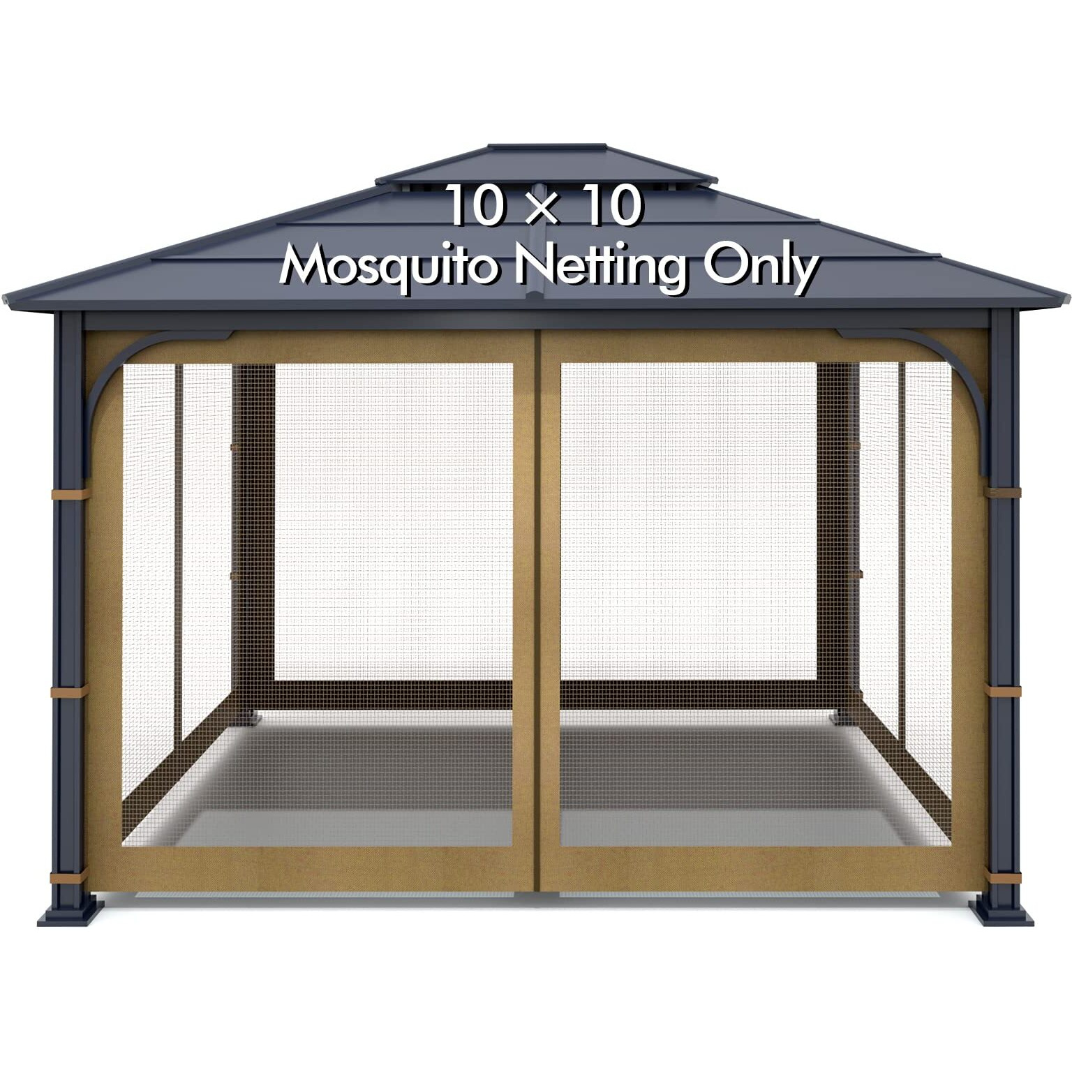 Wonwon Gazebo Universal Replacement Mosquito Netting Outdoor Gazebo Canopy 4-Panel Screen Walls With Zipper For 10' X 10' Gazebo (Mosquito Net Only) (Khaki)