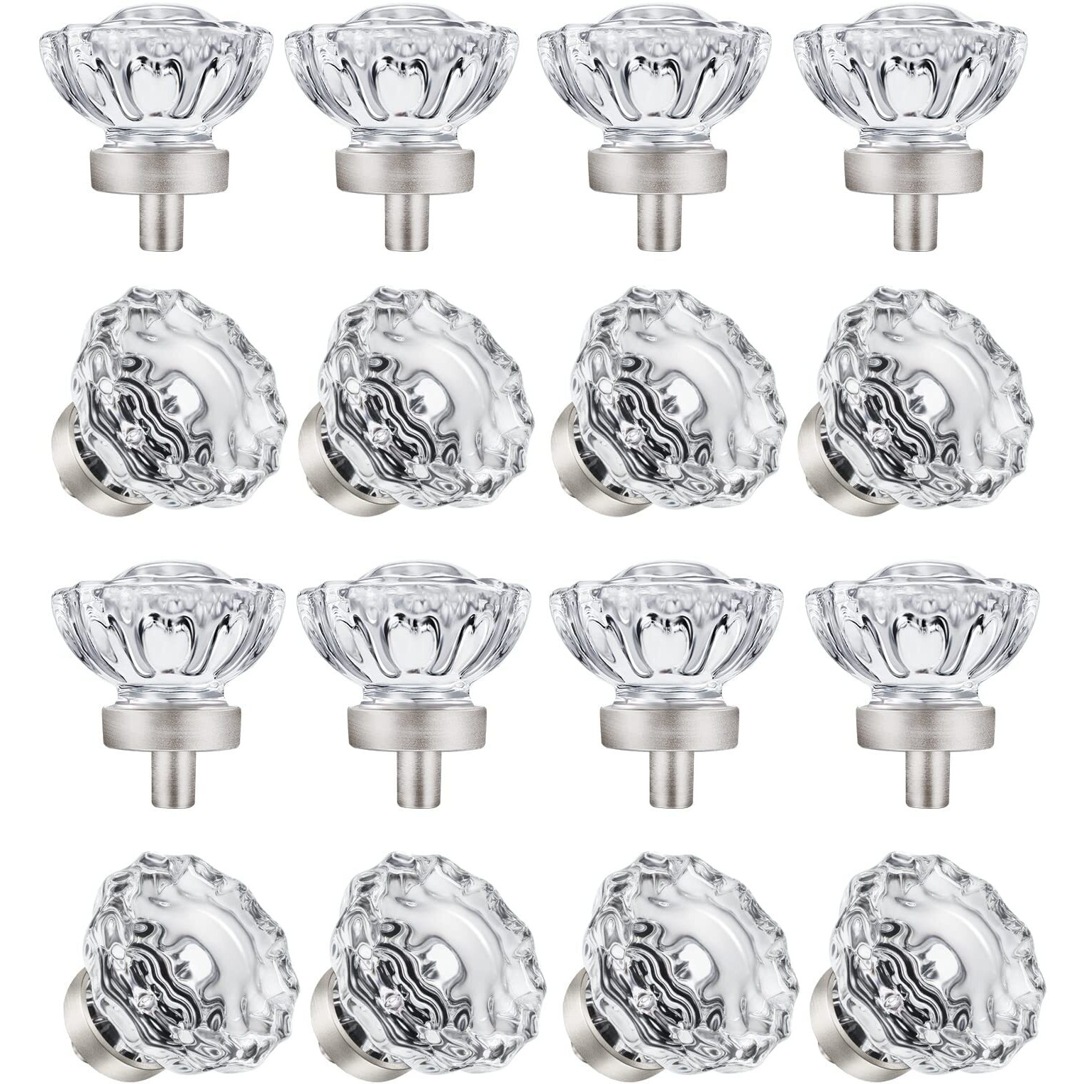 Shiny Handles Brushed Nickel Cabinet Knobs, Glass Cabinet Knobs And Pulls, Vintage Crystal Knobs For Dresser Drawer(Round, Brushed Nickel, 16 Pack)