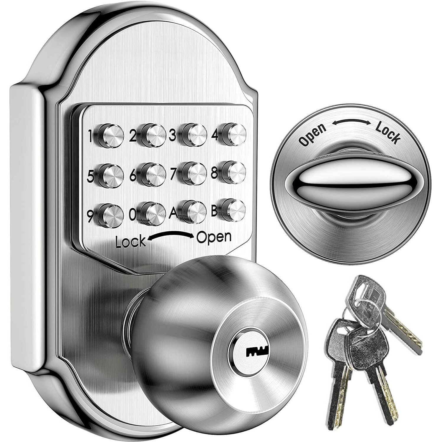 Keyless Entry Door Lock - Door Locks With Keypads, Deadbolt Lock Keypad Door Knob, Stainless Steel (Pass Code Or Key) 100% Mechanical, No Electronic Gray