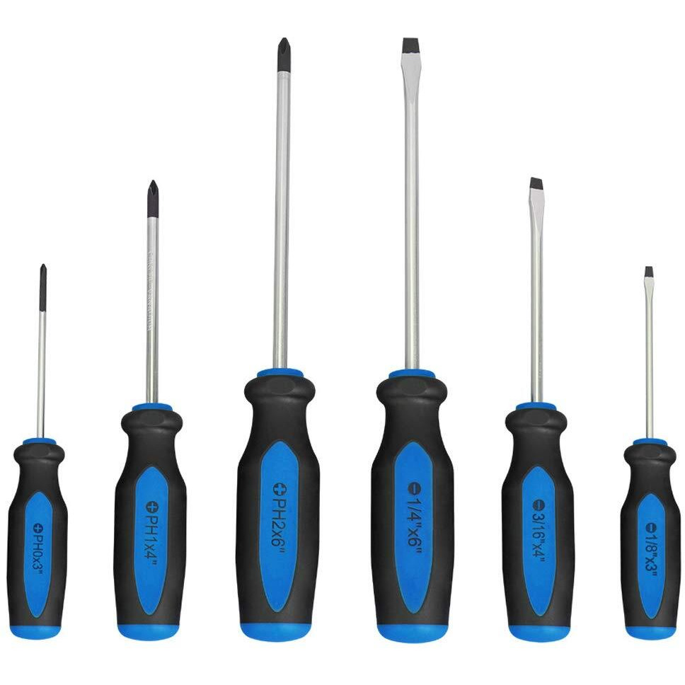 Magnetic Screwdrivers Set, 6 Pieces Slotted & Phillips Screwdriver With Permanent Magnetic Tips, Ergonomic Comfortable Handle,Rust Resistant Heavy Duty Diy Hand Tool Kit For Craftsman Repairing, Blue