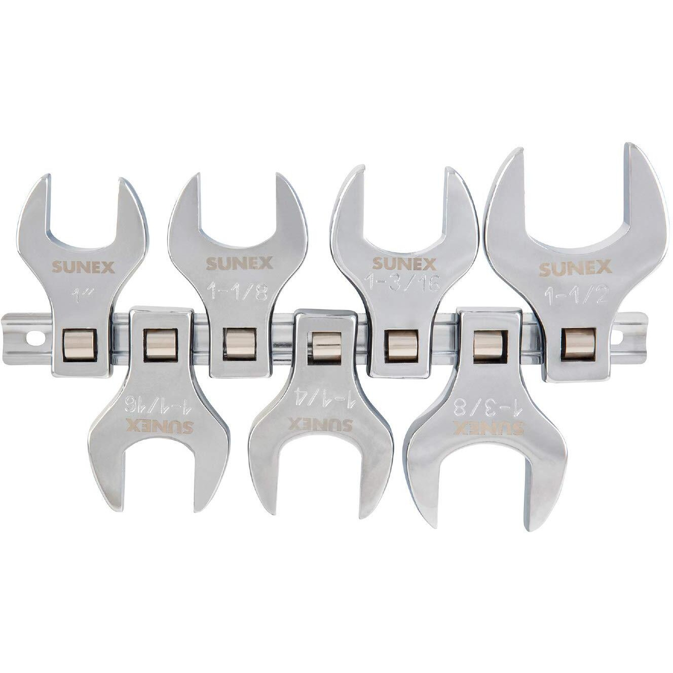 Sunex 9720A 1/2-Inch Drive Jumbo Sae Crowfoot Wrench Set, 1-Inch - 1-3/8-Inch, Fully Polished, 7-Piece (Includes Storage Rail)