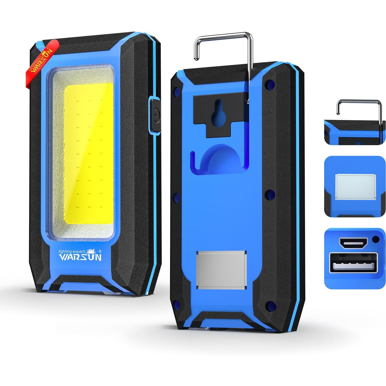 Warsun Led Work Light Rechargeable, Magnetic Cob Portable Worklights, 40W 1500 Lumens,Metal Hanging Hook 3 Lighting Modes, Job Site Lighting For Car Repairing,Camping,Hunting Repairing (Blue1)