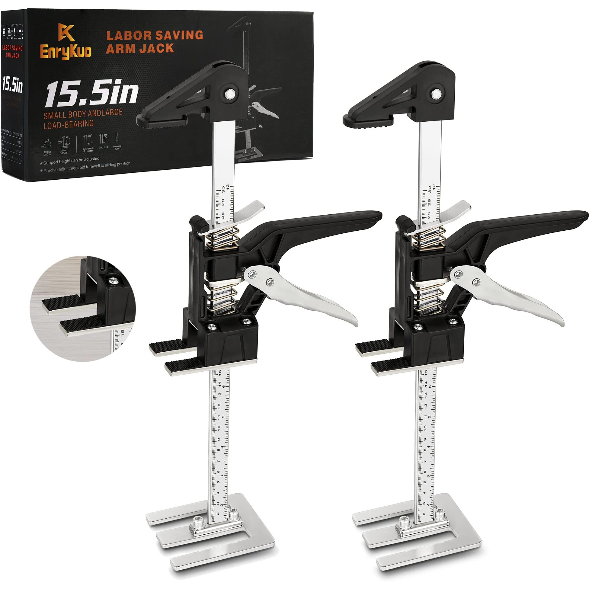 Enrykuo Labor Saving Arm Jack 2 Pack,15.5 Inch Multifunctional Furniture Lifter Jacks For Installing Cabinets And Wall Tile Height Adjuster Handheld Tool