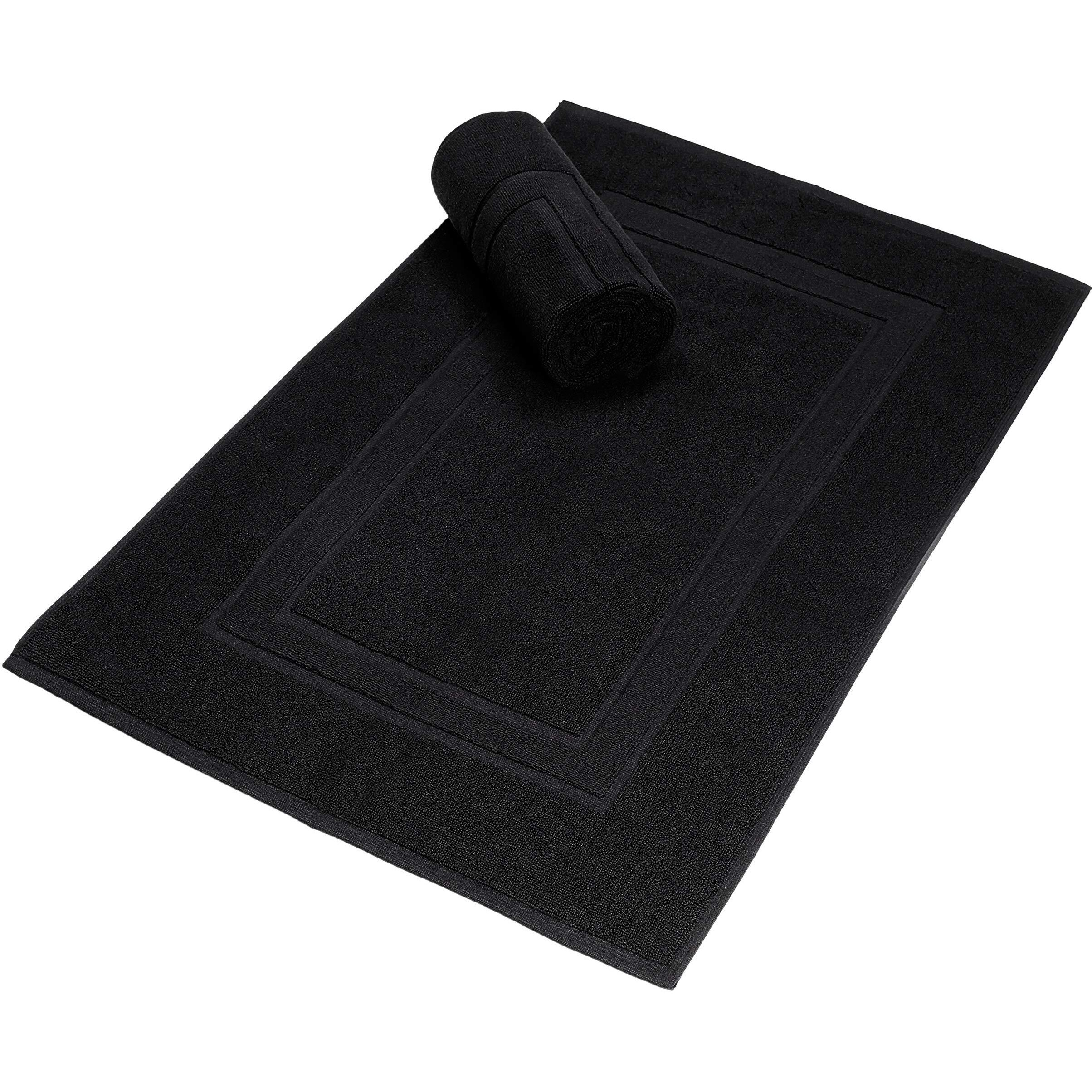Glamburg Premium Cotton 20X32 Inch 2-Pack Bath Mats - 100% Ringspun Cotton - Luxury Hotel & Spa Quality - 800 Gsm - Durable Soft Highly Absorbent - Machine Washable - Black