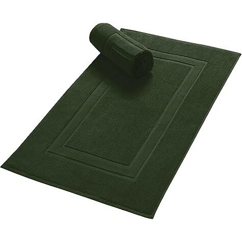 Glamburg Premium Cotton 20X32 Inch 2-Pack Bath Mats - 100% Ringspun Cotton - Luxury Hotel & Spa Quality - 800 Gsm - Durable Soft Highly Absorbent - Machine Washable - Olive Green