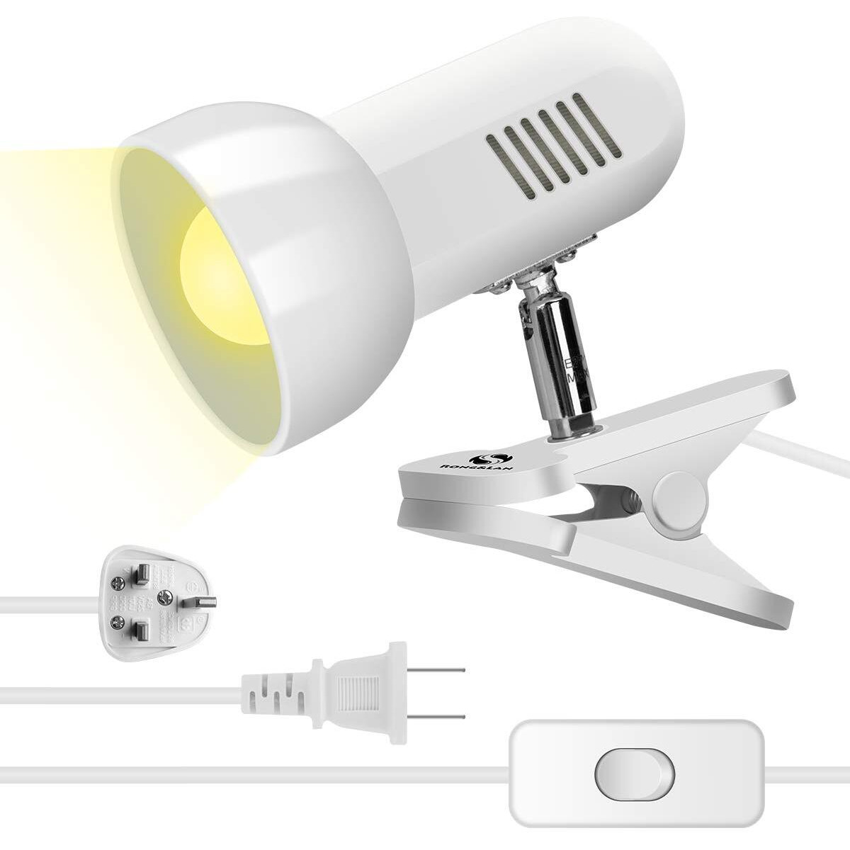 Sun-Rising Clamp Light,360Rotation Clip On Lamp Portable Book Reading Light,Clamp On Desk/Table/Bunk Bed/Cupboard Home Lighting, (Clamp Light Two Colors For Your Choice) White