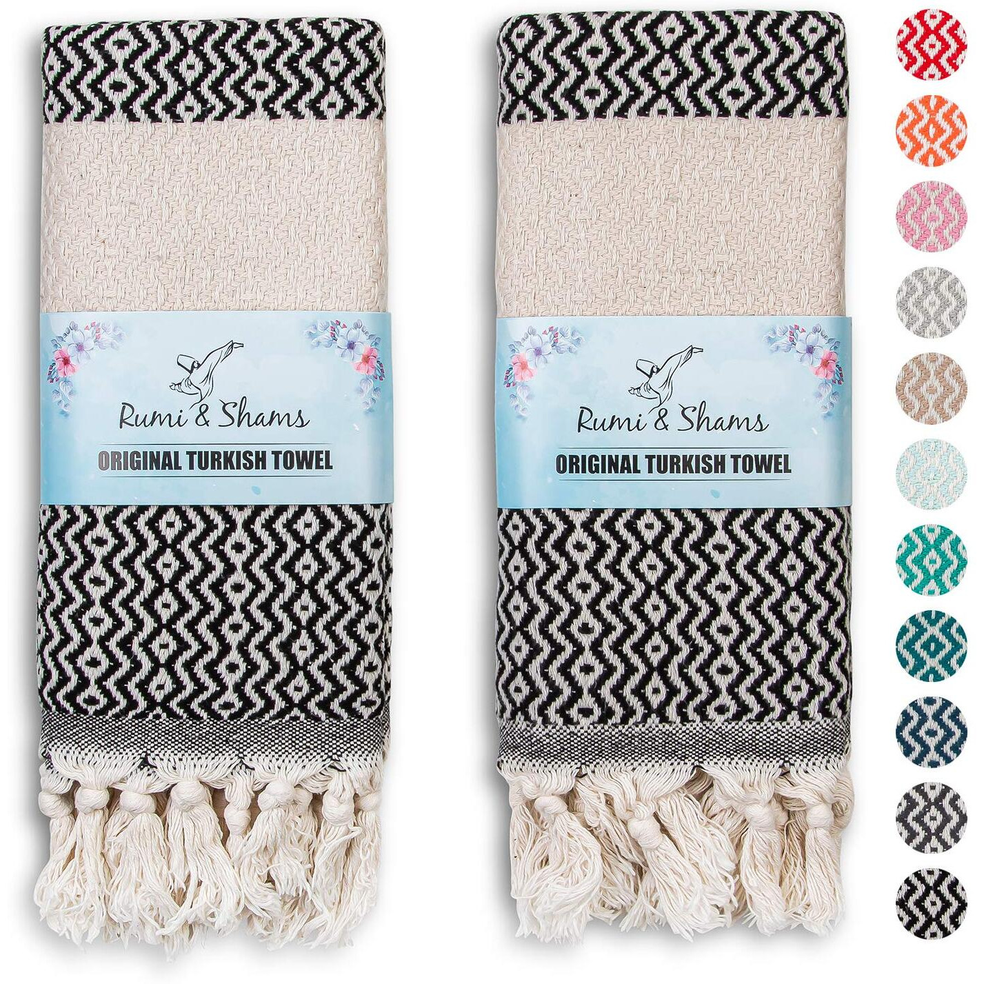 Rumi&Shams Turkish Hand Towels For Bathroom  2 Pcs Bathroom Hand Towels  100% Cotton Decorative Kitchen Towels  16X35 Boho Hand Towels  Oeko-Tex Certified Emerald Green Hand Towels