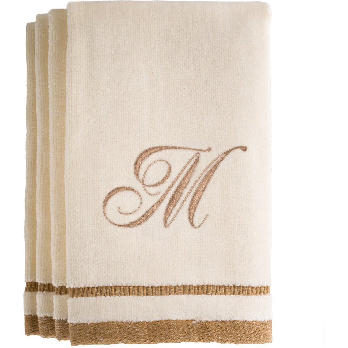 Monogrammed Gifts, Fingertip Towels, 11 X 18 Inches - Set Of 4- Decorative Golden Brown Embroidered Towel - Extra Absorbent 100% Cotton- Personalized Gift- For Bathroom/Kitchen- Initial M (Ivory)