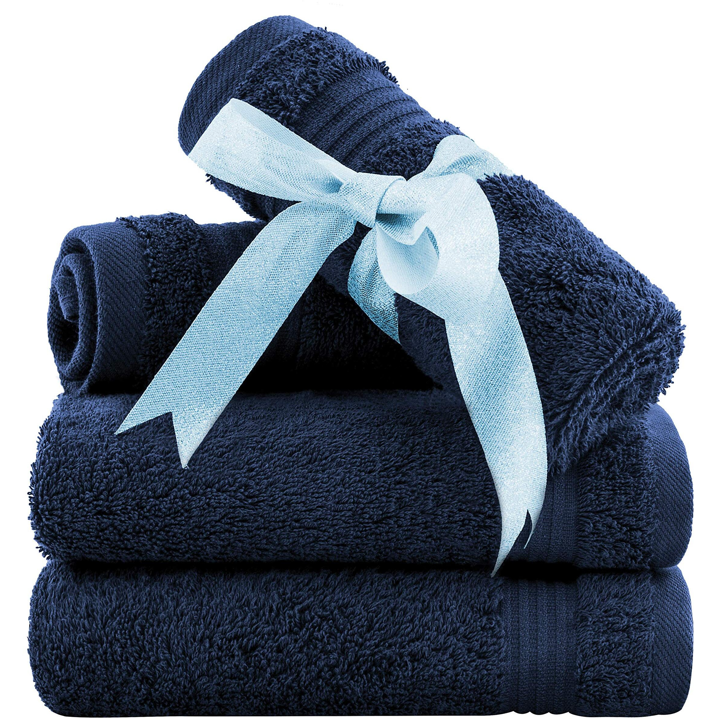 American Veteran Towel, Washcloths For Bathroom, 4 Piece Washcloth Set, 13 Inch 100% Turkish Cotton Towels, Soft Absorbent Small Washrags For Bathroom And Kitchen, Navy Blue Washcloths