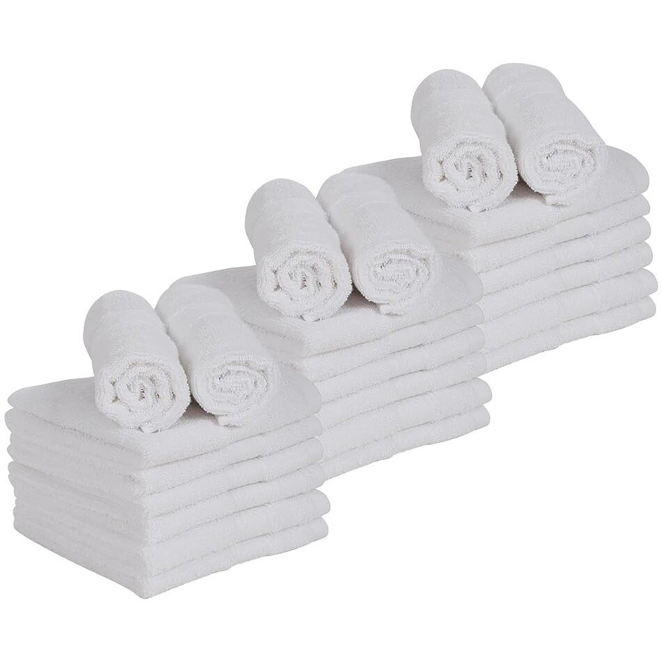 Casa Lino 24 Pack Wash Cloths Set, (12"" X12) 100% Cotton Wash Cloths, 500 Gsm Wash Cloths For Your Face And Body, Highly Absorbent & Fingertip Soft Wash Cloths For Your Face And Body, White