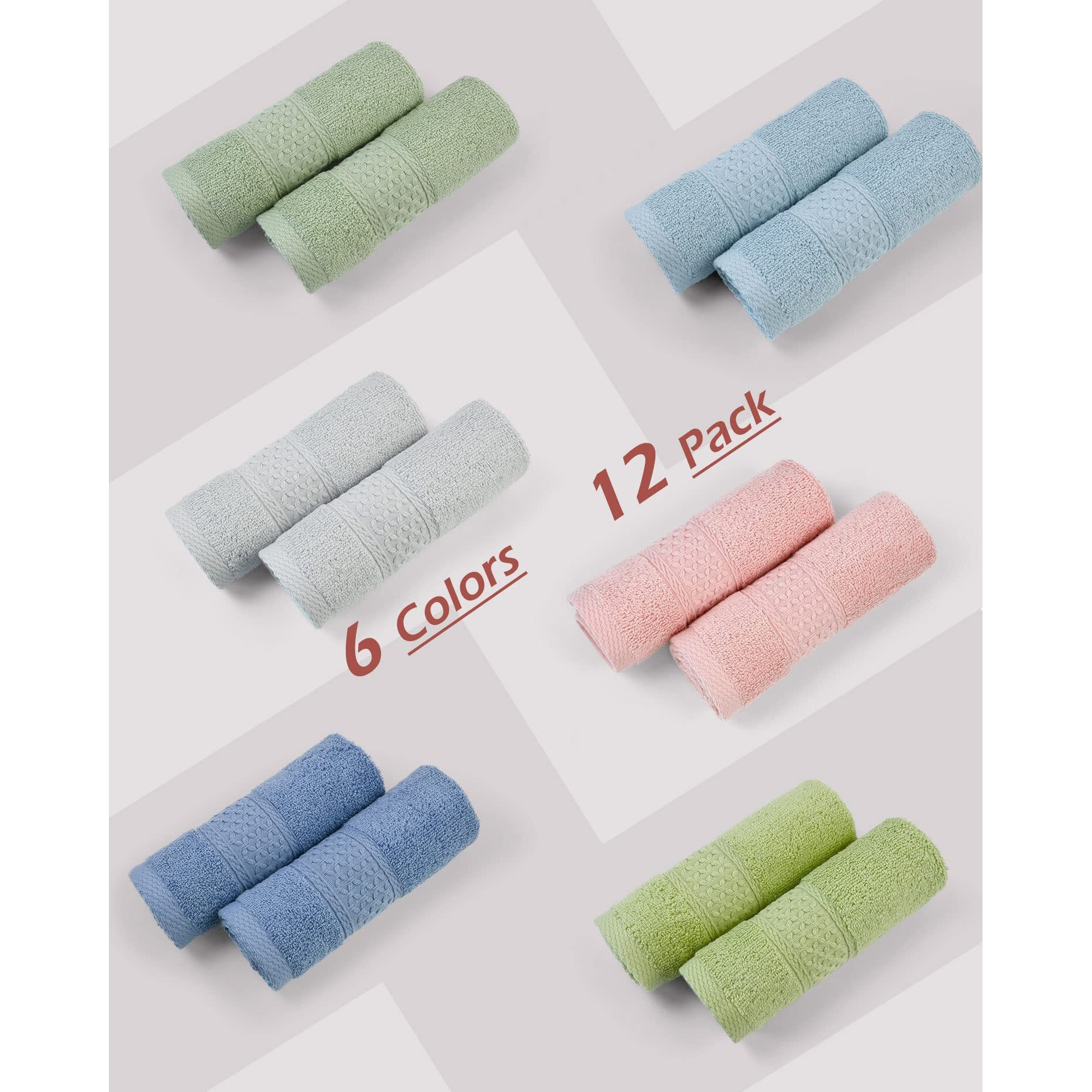 Cleanbear Wash Cloths Soft Bathroom Washcloths For Body And Face, Wash Cloth With Assorted Colors Bulk Face Cloths 13 By 13 Inches (12 Pieces 6 Colors)