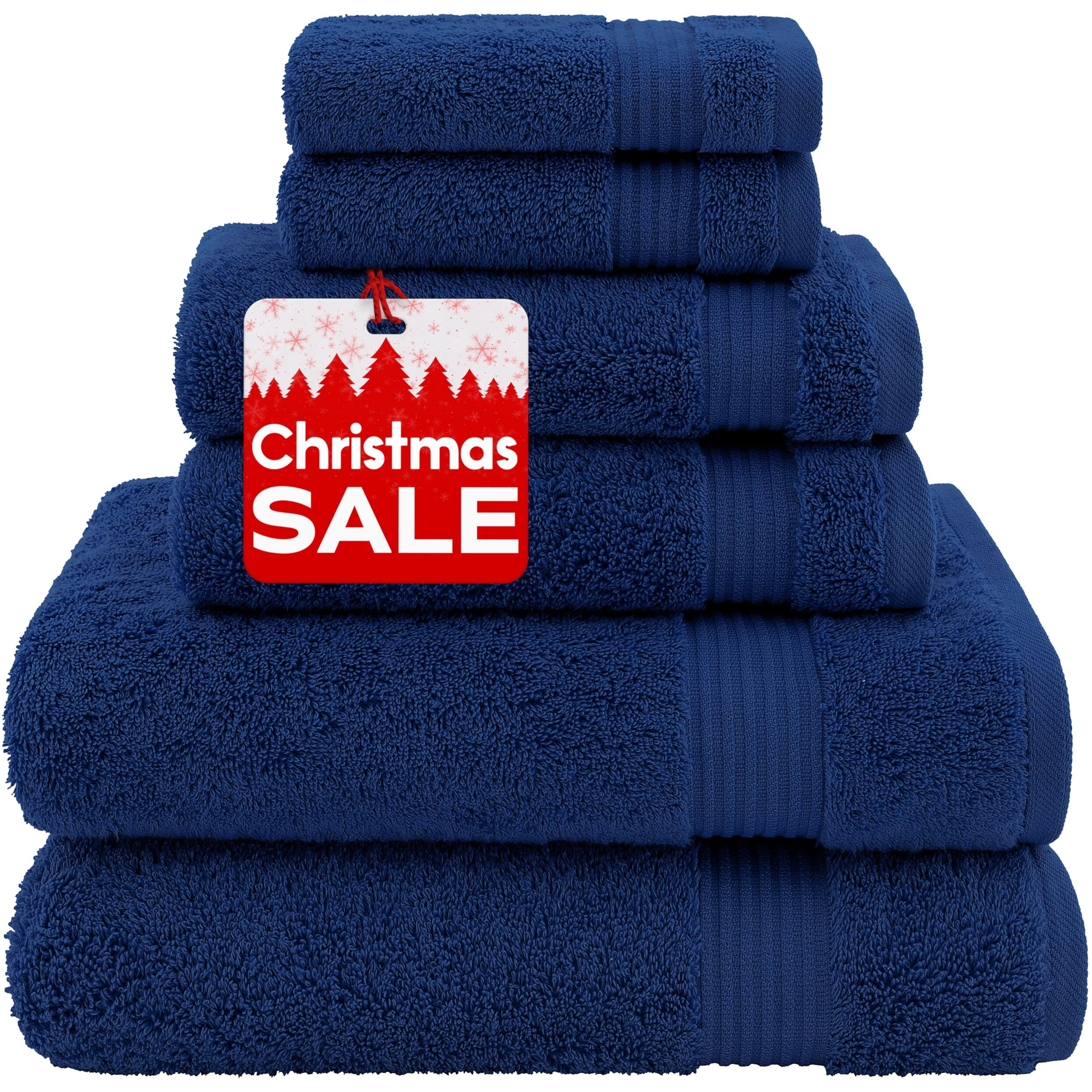 American Veteran Towel, Towels For Bathroom, 100% Turkish Cotton Premium 6 Piece Towel Set, Bathroom Set Of 6, 2 Bath Towels 2 Hand Towels 2 Washcloths, Navy Blue