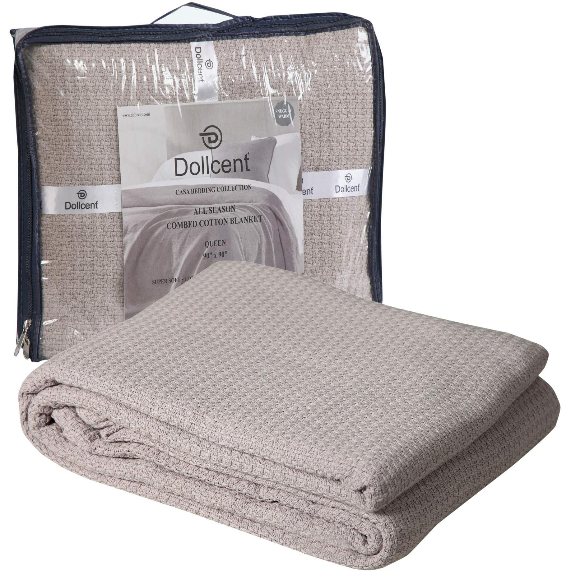 Dollcent 100% Soft Premium Combed Cotton Thermal Blanket- Queen Blanket- Soft Cozy Warm Cotton Blanket- Bed Throw Blanket- Queen Bed Blankets- All Season Cotton Blankets- Sand Queen Cotton Blankets