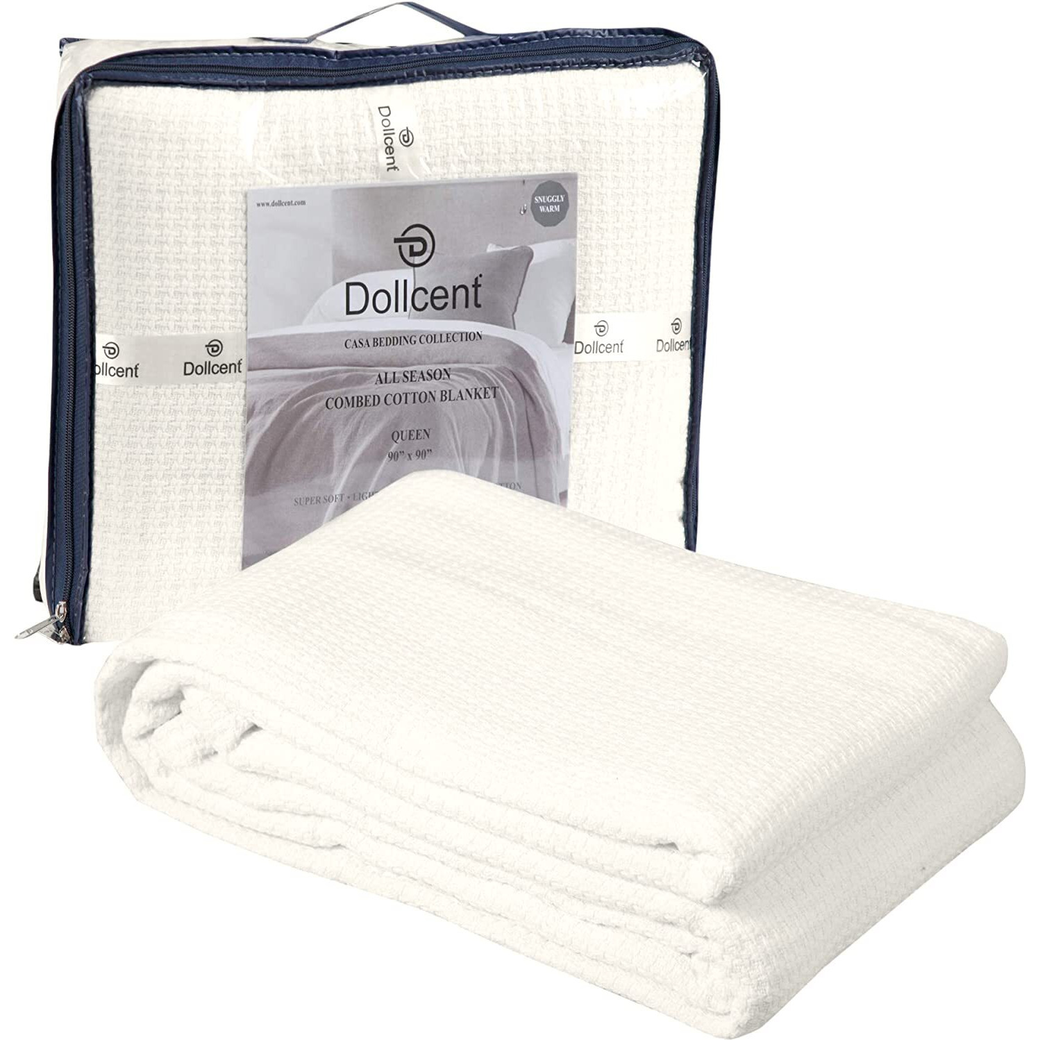 Dollcent 100% Soft Premium Combed Cotton Thermal Blanket- King Blankets - Soft Cozy Warm Cotton Blanket- Bed Throw Blanket- King Bed Blankets- All Season Cotton Blanket- Ivory King Cotton Blankets