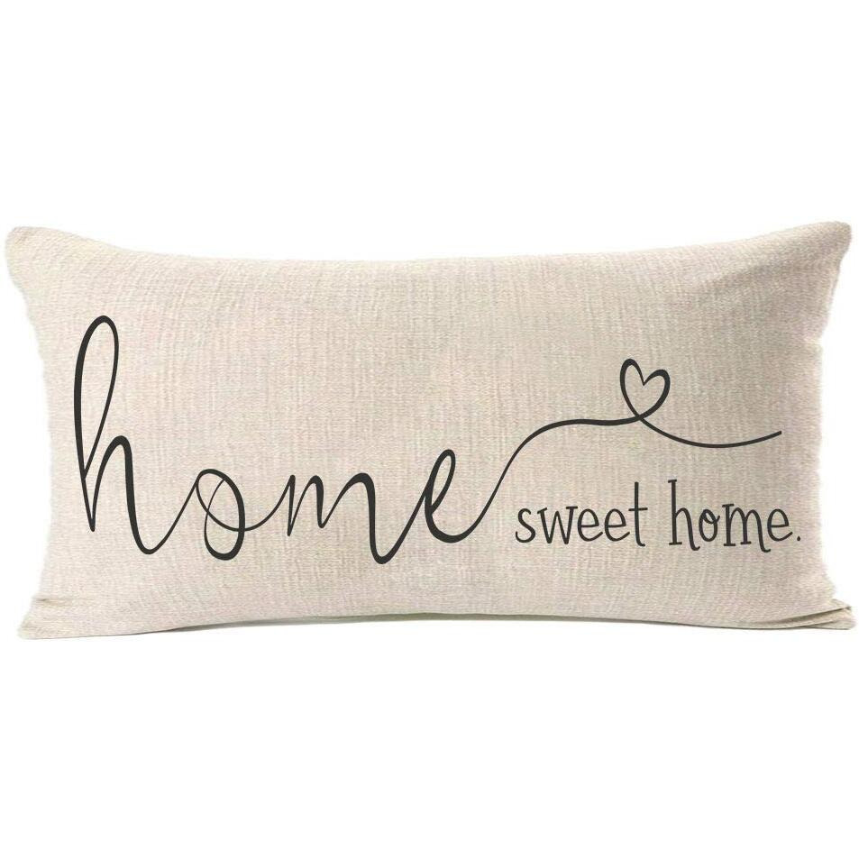 Mfgneh Home Sweet Home Quotes Farmhouse Pillow Covers 12X20 Inch,Home Decorative Throw Pillow Case Cushion Cover,Home Gifts,Housewarming Gift
