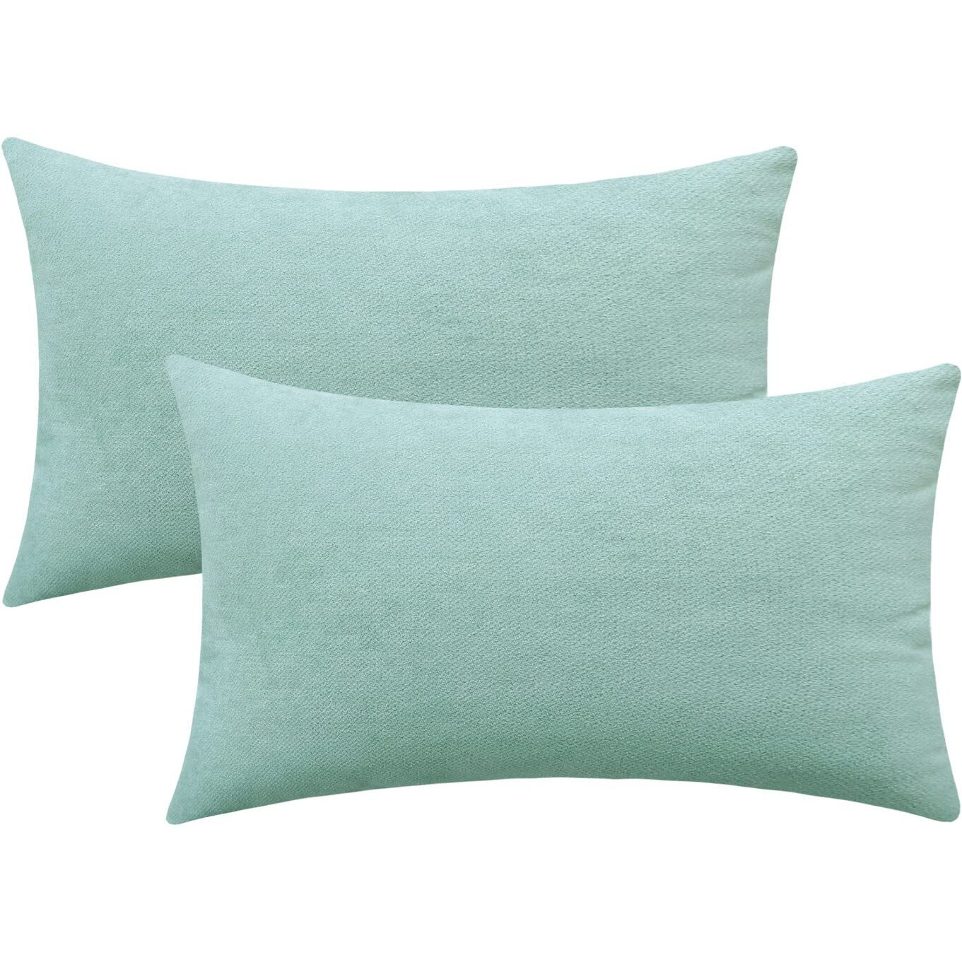 Jeneoo Decorative Seafoam Green Throw Pillow Covers Rustic Farmhouse Super Soft Lumbar Chenille Comfy Solid Cushion Couch Cases For Sofa Bedroom Chair (Set Of 2, 12 X 20 Inches)