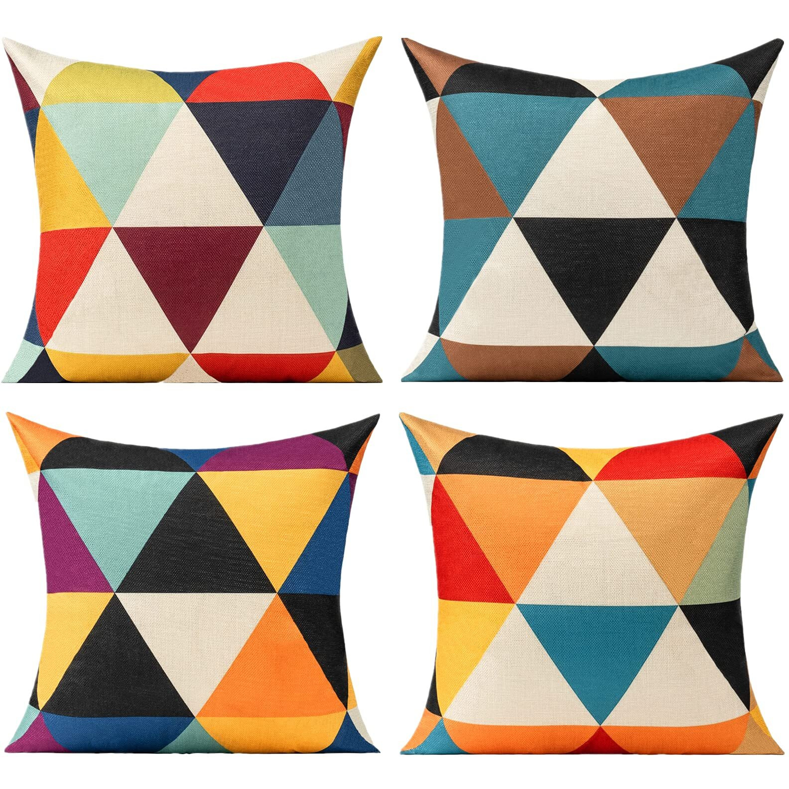 All Smiles Outdoor Throw Pillow Covers Fall Decor Patio 20X20 Set Of 4 Colorful Modern Cushion Cases Cojines Couch Sofa Decoration Porch For Home Living Room Geometric Triangle Orange Yellow