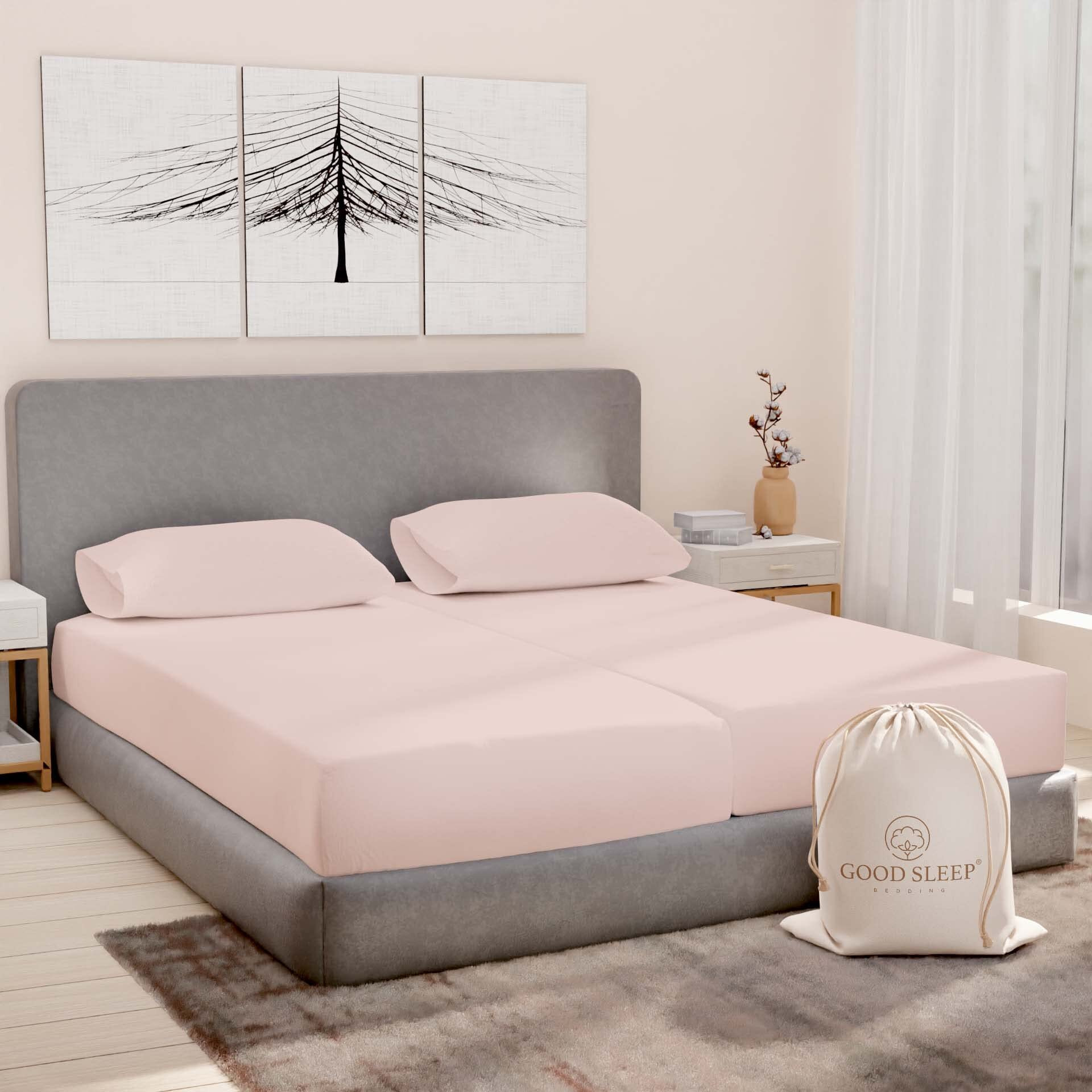 Split King Sheets Sets For Adjustable Bed Cotton, Luxury Sheets, 1000 Tc Egyptian Cotton Sheets, 5 Piece 100% Cotton Split King Sheet Set, Sateen Sheets, 2 Fitted - 16"" Deep Pocket, Blush