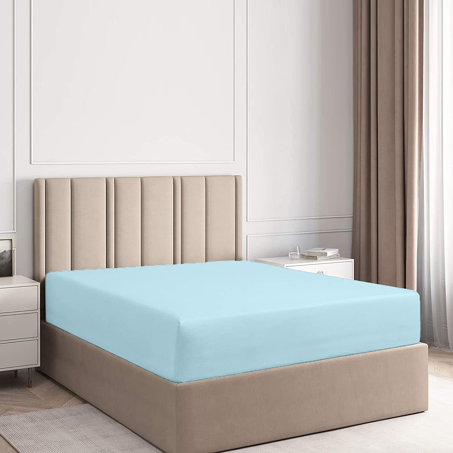 Dan River 100% Cotton Jersey Full Fitted Sheet Single Fitted Sheet Only Heather Fitted Sheet Wrinkle Free Snug Fit Full Sheets 16 Inches Deep Pocket Full Fitted Sheet Light Blue