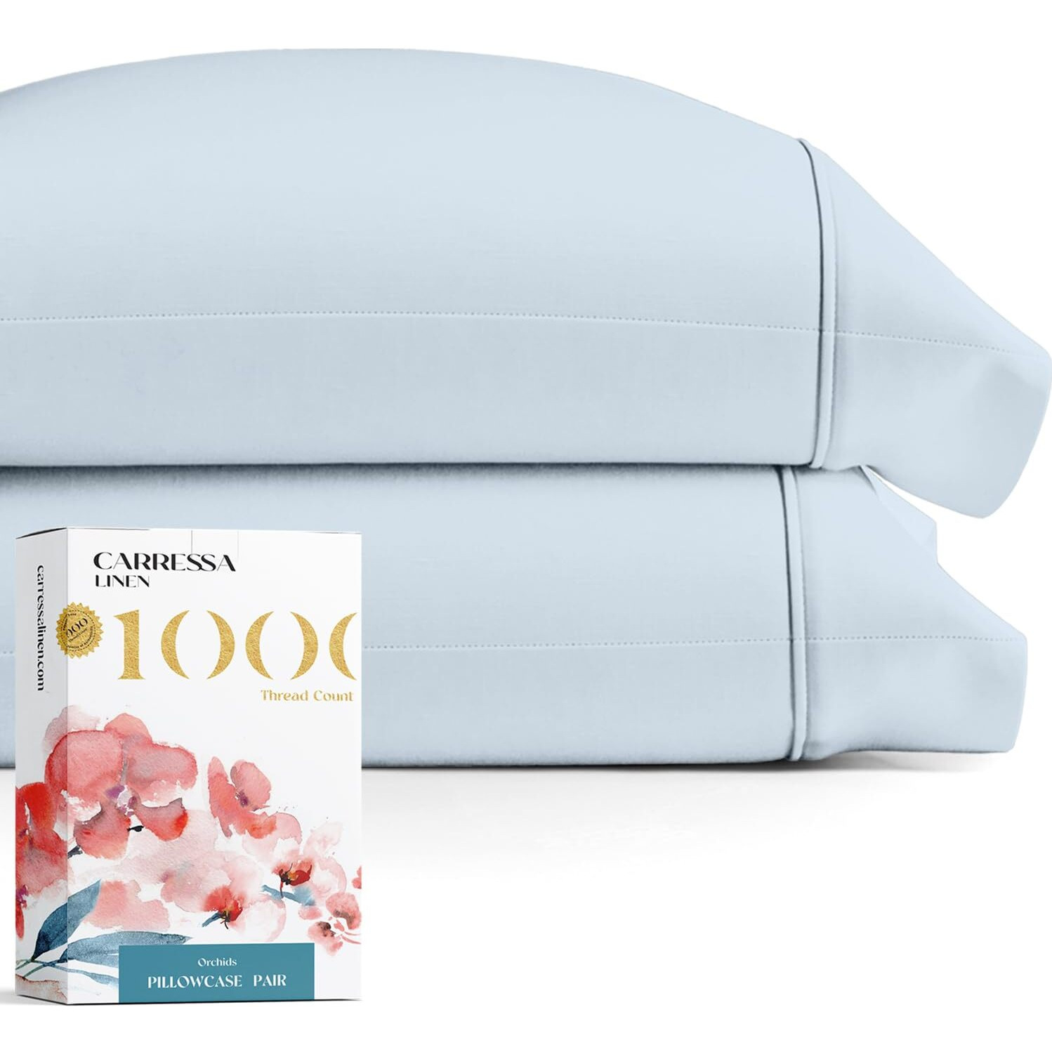 1000 Thread Count Egyptian Cotton Pillow Cases, Light Blue King Pillowcase Set Of 2, Longstaple Combed Pure Natural Cotton Pillows For Sleeping, Soft & Silky Sateen Weave Bed Pillow Cover