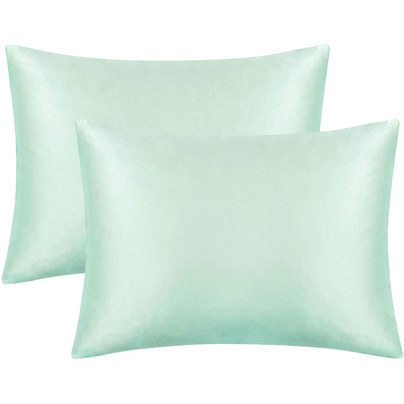 Flxxie 2 Pack Zipped Satin King Pillowcases For Hair And Skin, Silky And Super Soft (20"&quotX36"") Zippered Satin Pillow Cases, Cyan, 20X36 Inches
