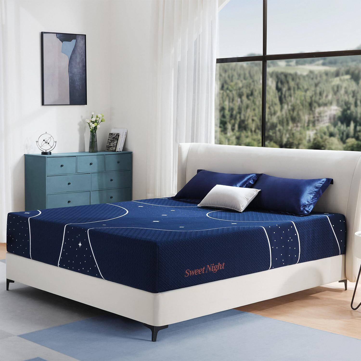 Sweetnight Queen Mattress, 14 Inch Hybrid Queen Size Mattress In A Box, Gel Memory Foam And Individual Pocket Spring For Cooling Sleep & Motion Isolation, Starry Night, Blue