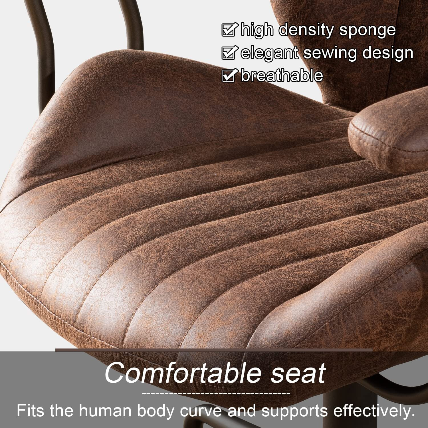 Ovios Home Office Chair, Mid-Century Modern Faux Leather Chair, Swivel Rolling Task Chairs With Padded Armrests, Comfy Mid-Back Computer Ergonomic Executive Armchair, Dark Brown