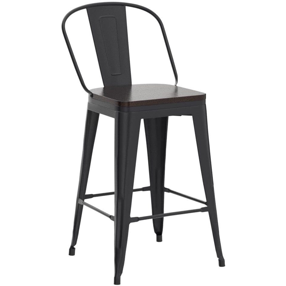 Aklaus Swivel Metal Bar Stools With Backs Counter Stools Set Of 4 Counter Height Stools High Back Bar Chairs 24 Inch Barstools Farmhouse Matte Black