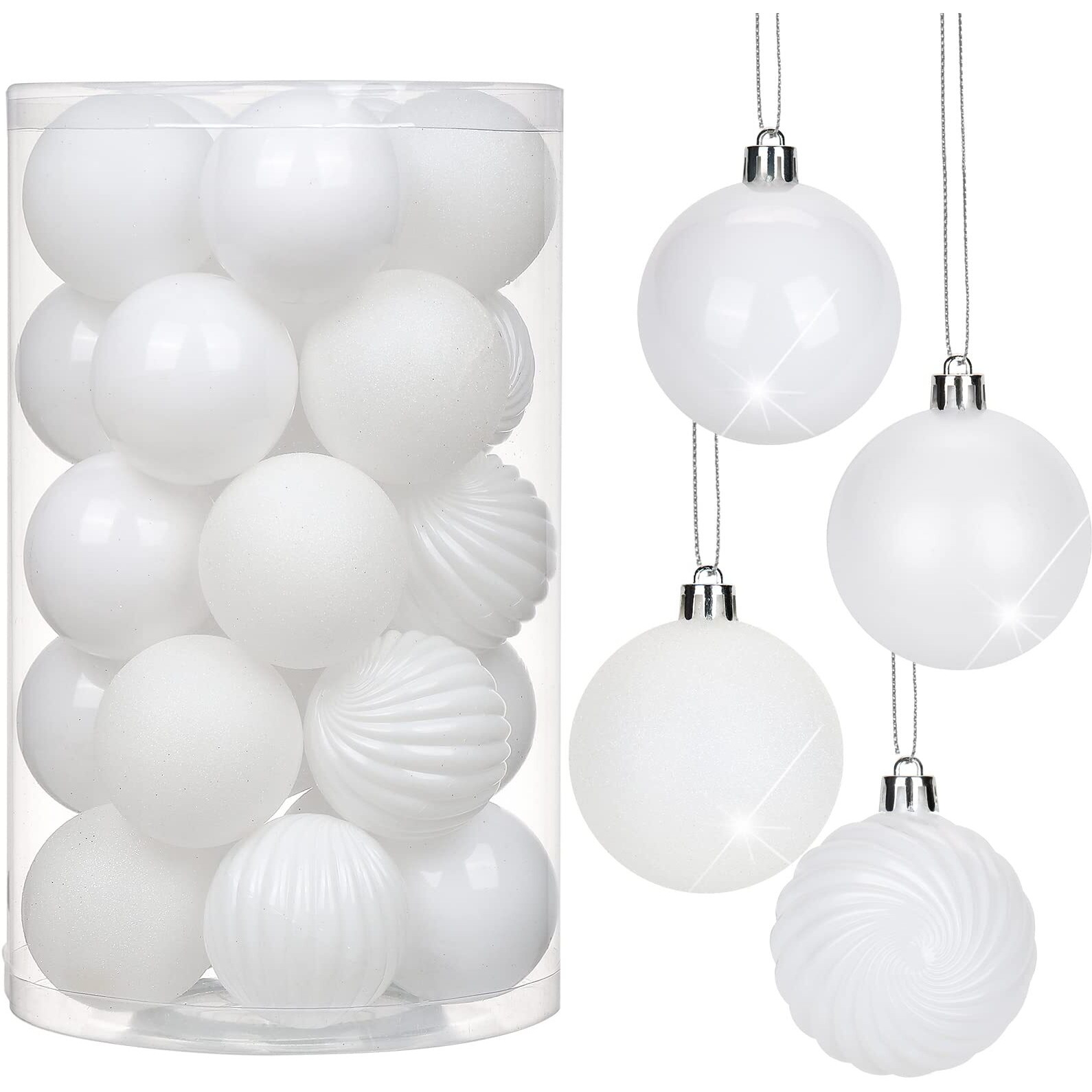 2.36"" White Christmas Balls Ornaments 25 Pcs Shatterproof Christmas Ornaments Set Halloween Balls Ornaments White Ornaments For Christmas Tree Holiday Party
