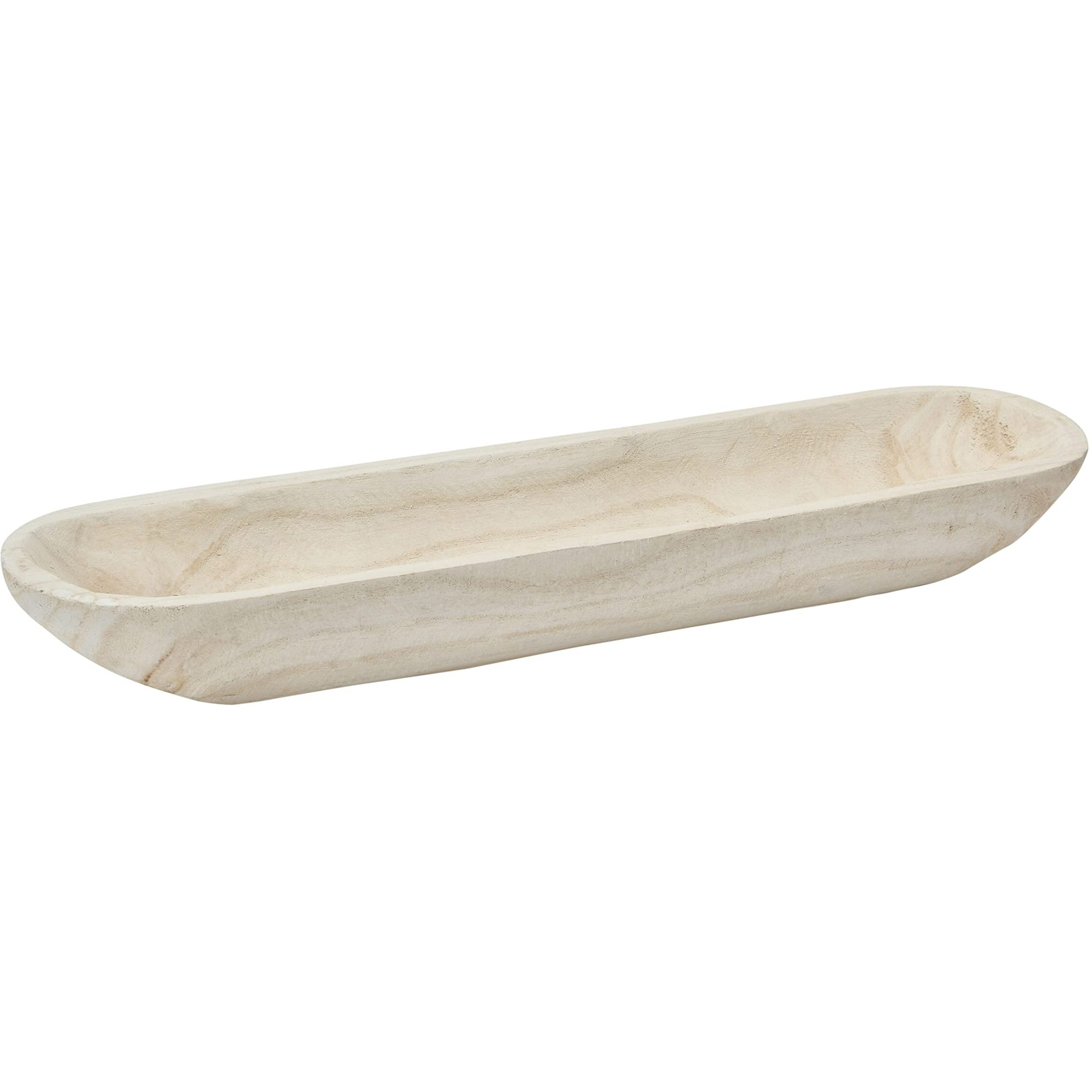 Creative Co-Op Decorative Paulownia Wood Bowl, White Tray