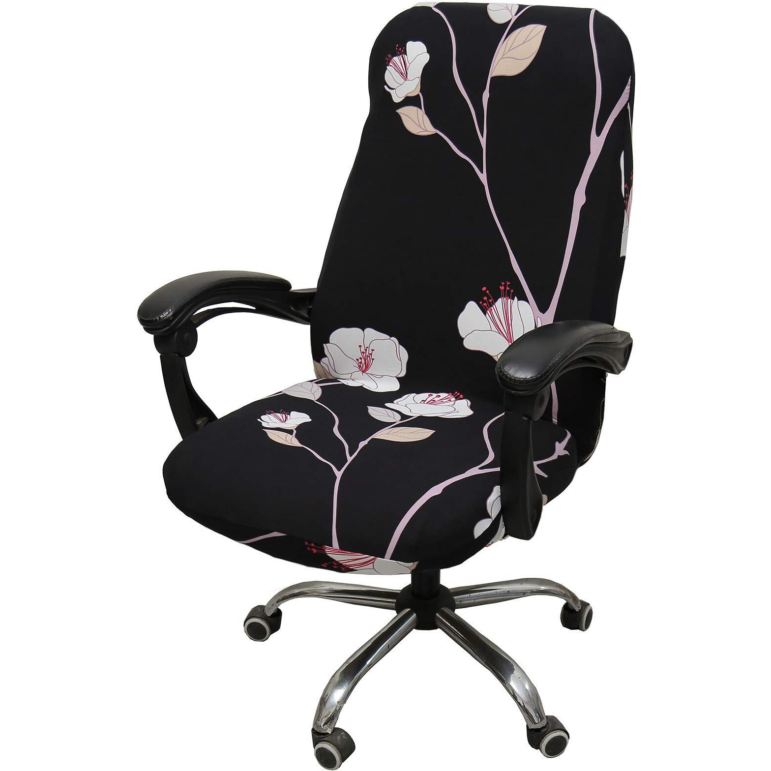 Womaco Office Chair Covers Stretch Printed Computer Chair Slipover Universal Floral Boss Chair Protector Modern Simplism Style High Back Desk Chair Slipcovers (Elegant, Large)