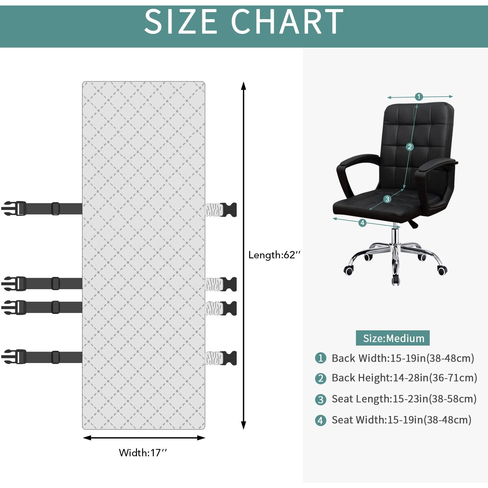 Easy-Going Reversible Office Chair Cover Water Resistant Dining Chair Cover Soft Desk Computer Chair Slipcover With Anti-Slip Buckle For Armchair Or Armless Chair (Medium, Peacock Blue/Beige)