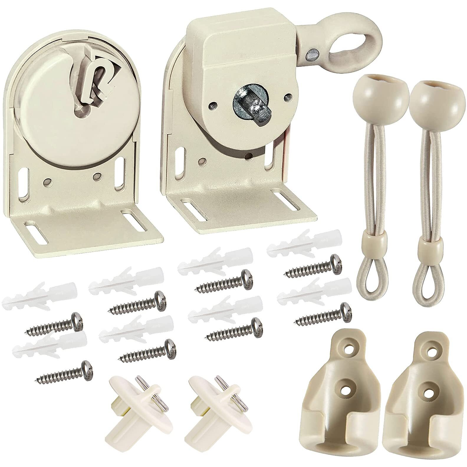 Lifepefe Bunge Kit+Cordless Bracket+New End Cover, Universal Replacement Mounting Bracket Kit For Outdoor/Indoor Sun Blind (Beige)