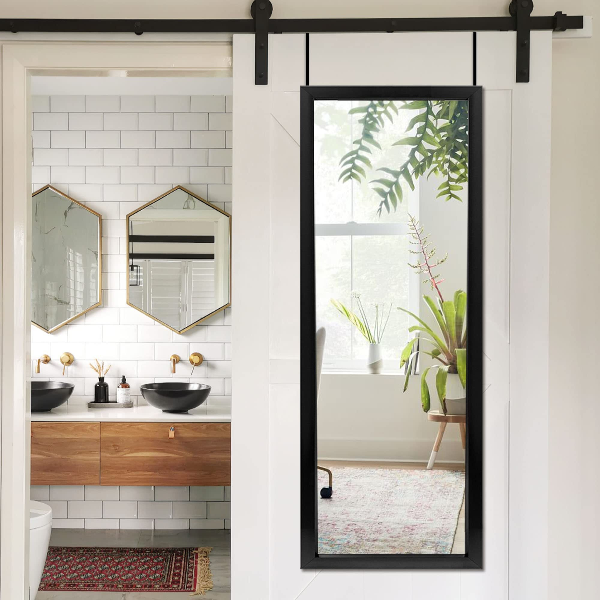 Neutype 47 "" X 16 "" Over The Door Mirror Full Length Mirror Door Mirror Wall Mirror Hanging With 2 Metal Hangers For Bedroom Living Room Bathroom Black