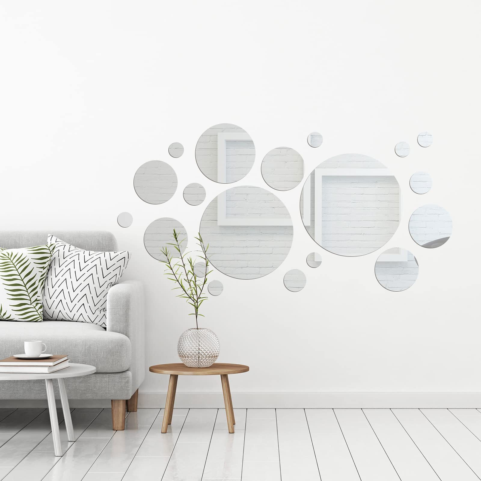 32 Pieces Mirror Wall Stickers Removable Acrylic Mirror Setting Adhesive Round Circle Mirror Tiles Decals For Home Living Room Bedroom Decor (Medium Size)