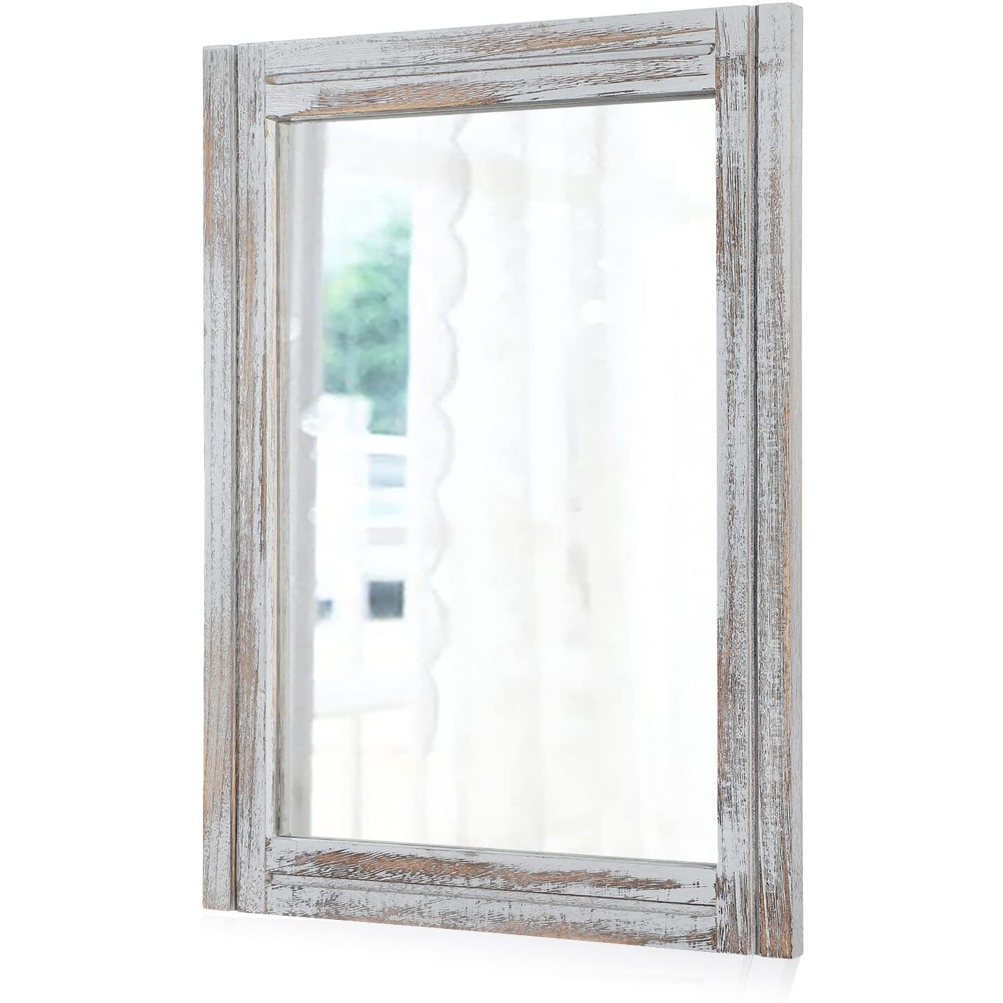 Aazzkang Wood Framed Mirror Rectangular Rustic Wall Mirror Farmhouse Decorative Small Hanging Mirror For Bathroom Living Room Bedroom