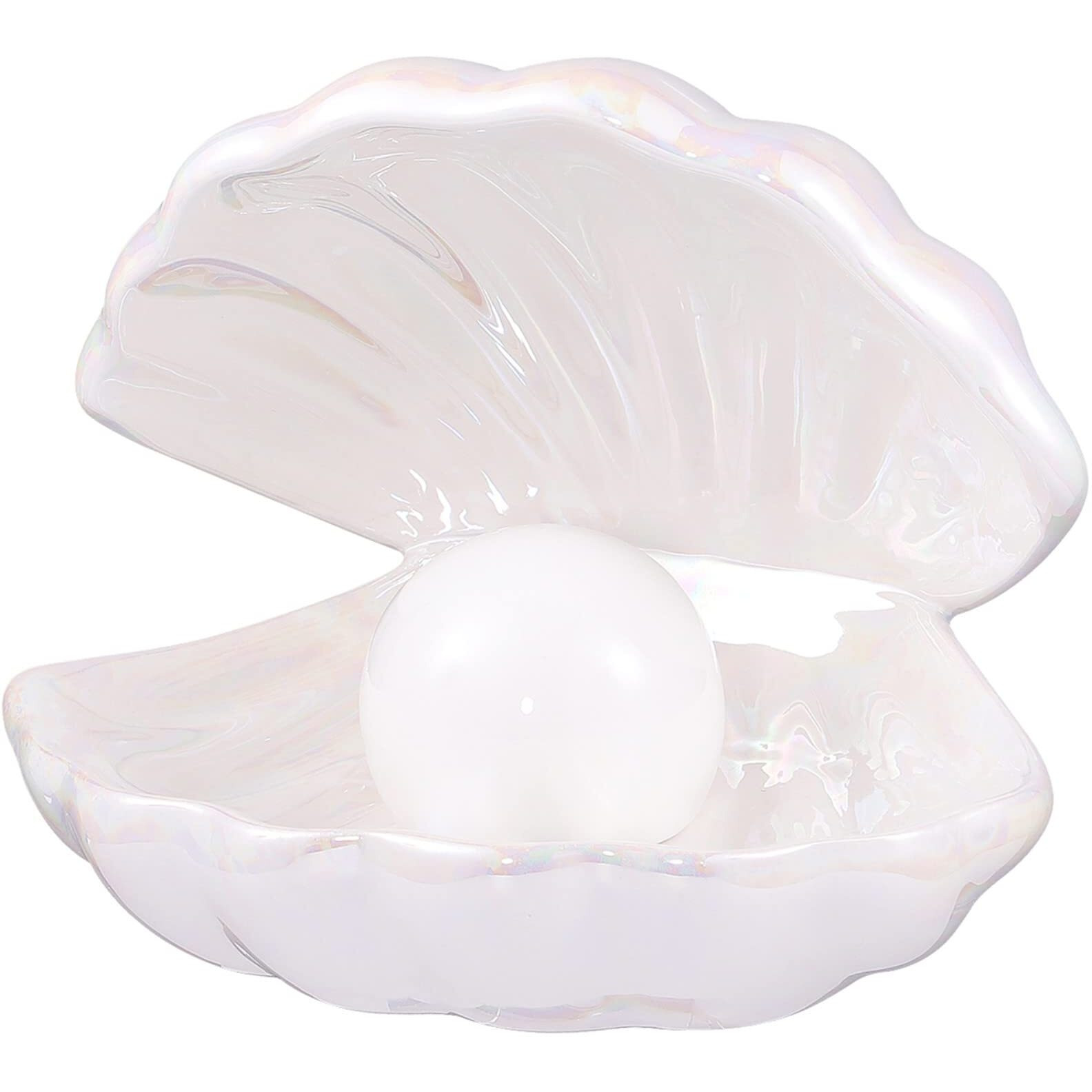 Imikeya Ceramic Shell Pearl Light, White Led Clam With Pearl Light Pearl In Shell Lamp For Tabletop Decoration Souvenir Birthday Gift
