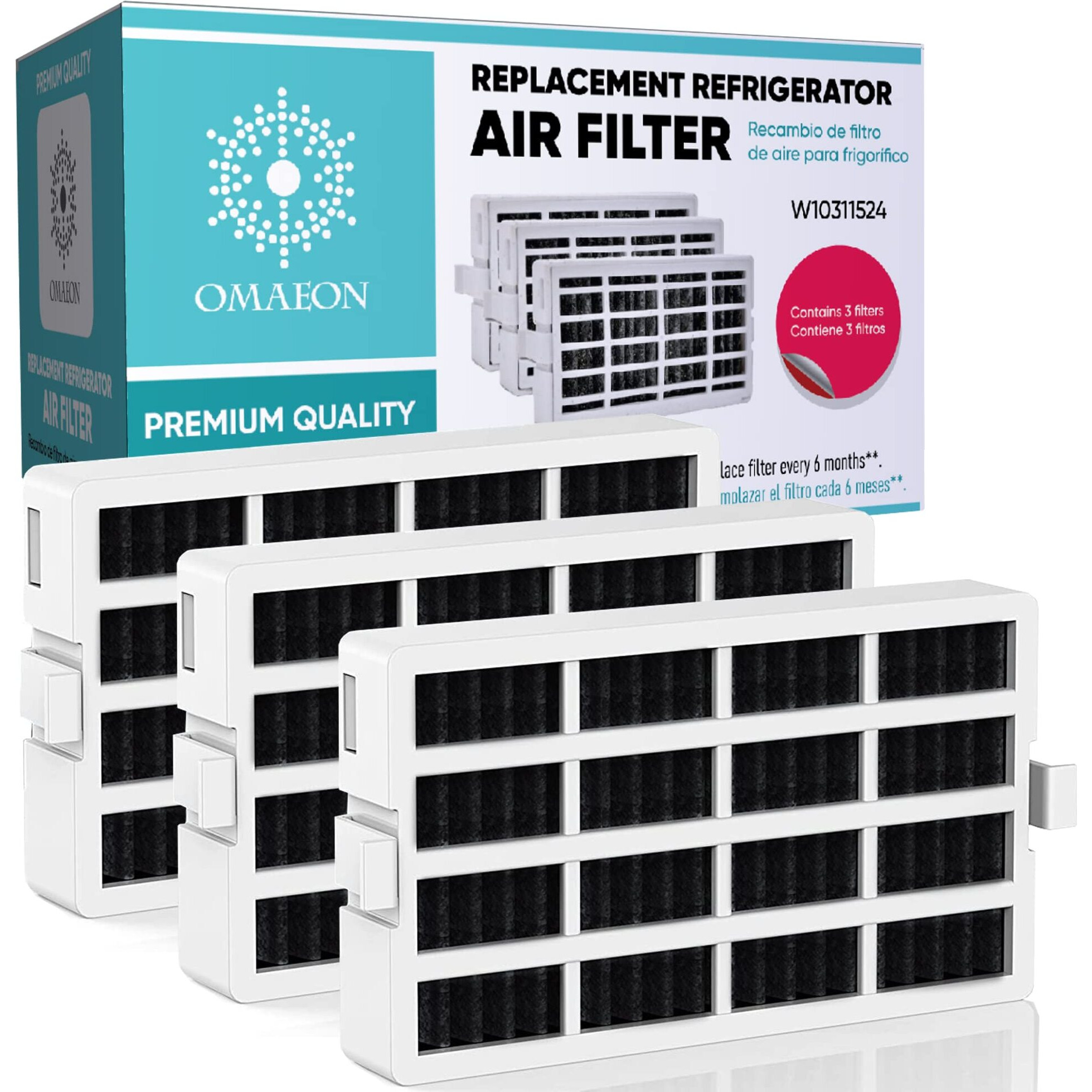 W10311524 Fresh Flow Air Filter For Whirlpool Refrigerator 2319308, W10335147, W10335147A, W10315189, Air1, 1876318, Ap4538127, Ah2580853, Ea2580853, Ps2580853, 2319303 (3 Pack)