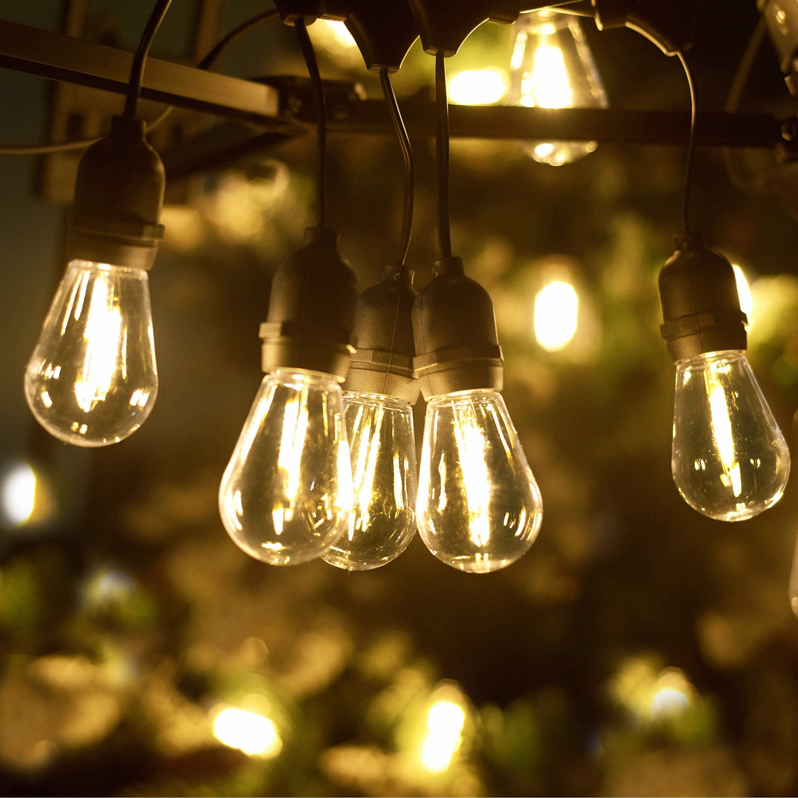 Lukasumi Led Outdoor String Lights, 52Ft 15Pcs S14 Edison Bulbs String Lights, Patio Lights Hanging Lights For Garden Porch Camping Commercial Waterproof Vintage Bulbs, 2700K Cafe Lights
